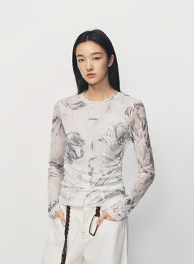 AVVENN 101经典系列佩利斯花纹印花褶皱修身皮肤衣AK10801537