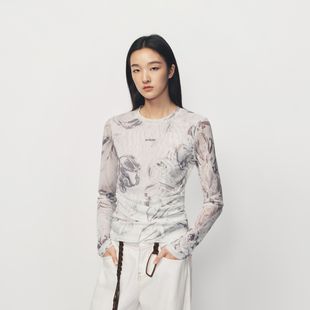 AVVENN 101经典系列佩利斯花纹印花褶皱修身皮肤衣AK10801537