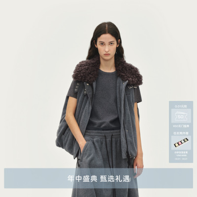 AVVENN刺绣logo领口拼毛宽松版型羽绒马甲AL90505708