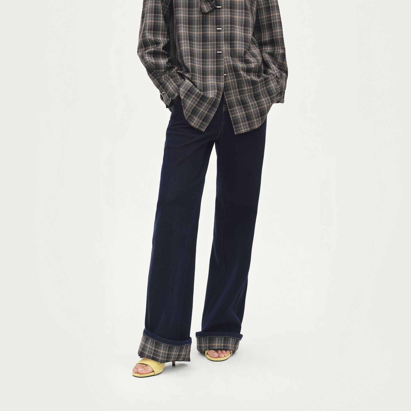 AVVENN脚口翻边复古直筒蓝色原牛牛仔裤AL91302632