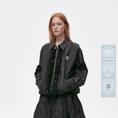 AVVENN设计师款藏青条纹经典廓形挺括轻薄夹克外套AL10110804