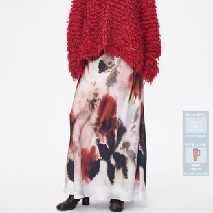 AVVENN斜裁侧拉链印花垂感直身鱼尾长裙AM91506719