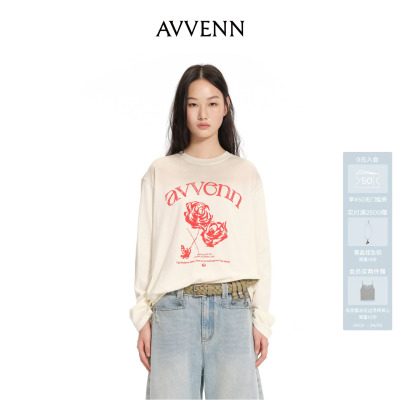 AVVENN休闲百搭米色做旧渐变长袖T恤AL31001522