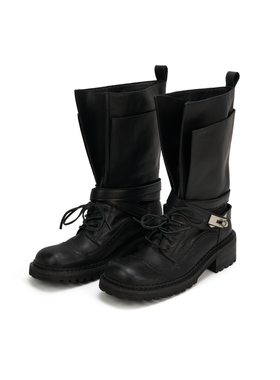 AVVENN时髦粗跟骑士靴女中筒靴高帮鞋AL9P010689