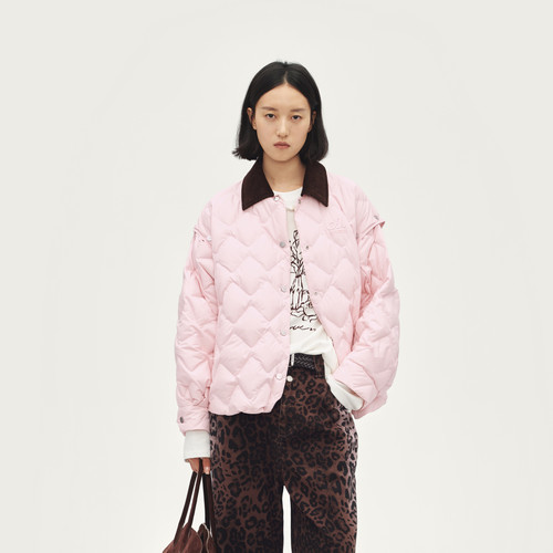 AVVENN设计师款衬衫羽绒服轻薄粉菱格宽松AL90502817