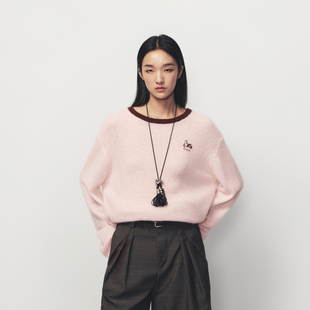 【小竹马胶囊】AVVENN撞色领口小马图案针织衫慵懒感AK10601637