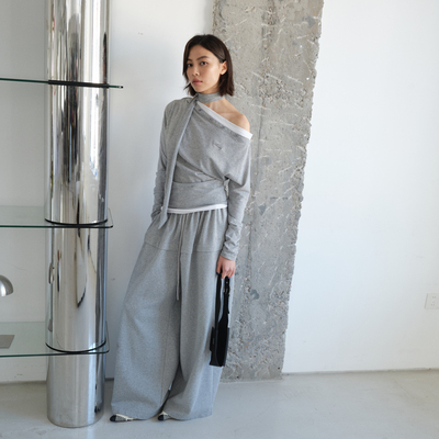 AVVENN假两件裙摆感高腰阔腿卫裤AK11301721