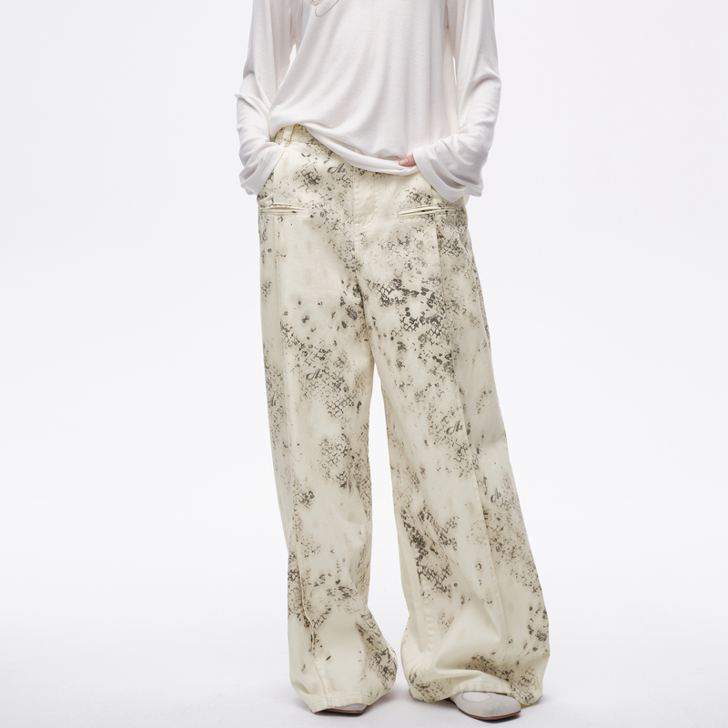 AVVENN设计师款福运蛇宽松直筒蛇纹logo牛仔裤AL11302591