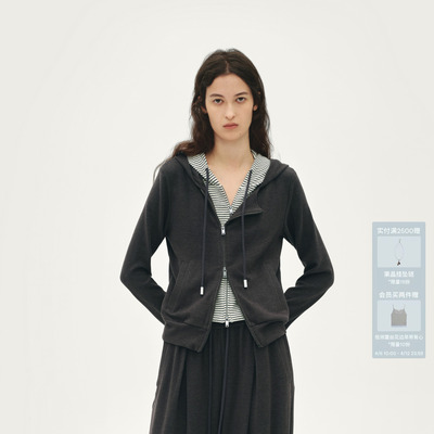 AVVENN 106经典系列假两件拉链双层帽修身上衣AL90105545