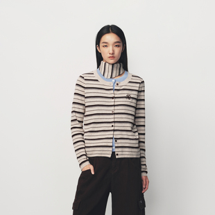 AVVENN条纹撞色设计短款宽松假两件毛织开衫AK12801571