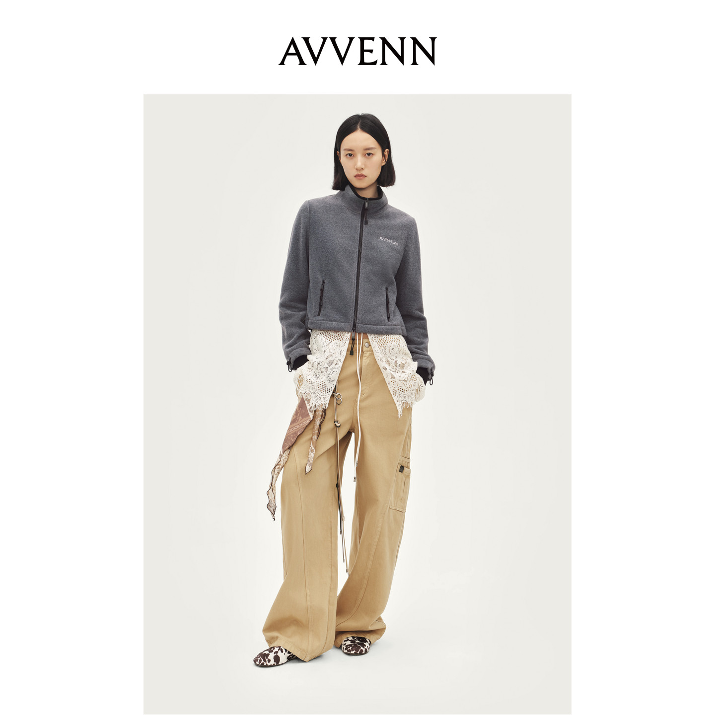 AVVENN设计师款牛仔弯刀裤工装裤水洗撞色AL91302615