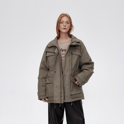 AVVENN冬季下摆抽绳收紧软面工装风羽绒服AM90502710