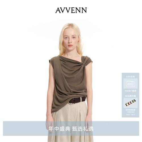 AVVENN堆褶垂褶金属扣饰无袖T恤AK31001525