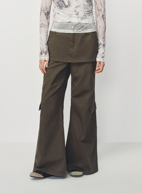 AVVENN设计师款假两件牛仔裤宽松微喇腰带AL91302633