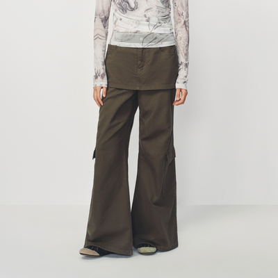 AVVENN设计师款假两件牛仔裤宽松微喇腰带AL91302633