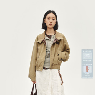 AVVENN设计师款 logo皮牌拼接咖色格纹外套AL90105552