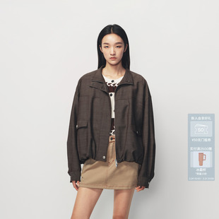 AVVENN造型感格纹立领夹克时髦百搭AK10110775 小竹马胶囊