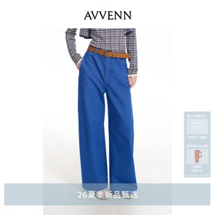AVVENN宽松斜插袋牛仔长裤 AK31302619 附腰带小挂包