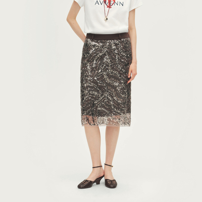 AVVENN设计师款梭织中裙直身版型后中开衩半身裙AL71503722