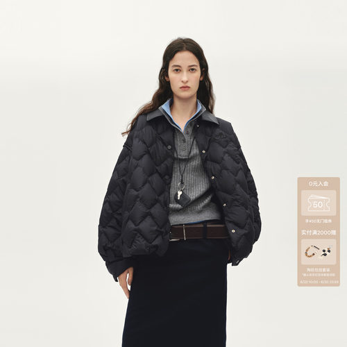 AVVENN设计师款羽绒服衬衫轻薄菱格宽松AL90502816
