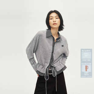 AVVENN设计师款 AL72801573 假两件格纹拼接开衫