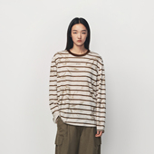 AVVENN 艺术家系列 针织领圈主题花朵印花条纹T恤AK11001524