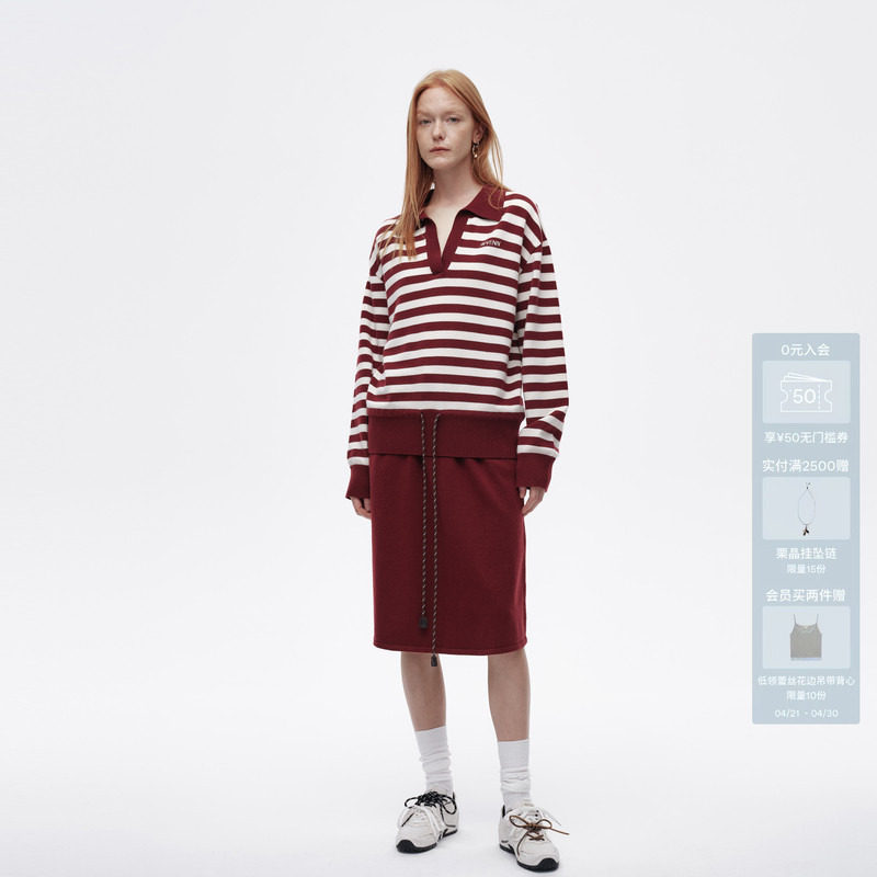 AVVENN设计师款可拆卸垫肩大V领Polo修身时尚套装AL12403756