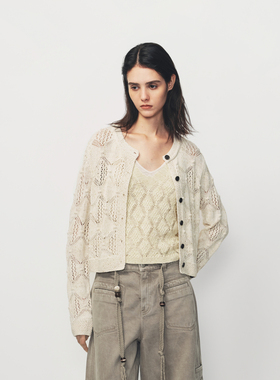 AVVENN菱形镂空花形短款微宽松针织开衫慵懒感AK12801566