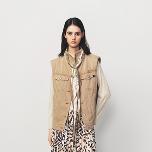 AVVENN立领分割压线皮标细节牛仔马甲AK10703595