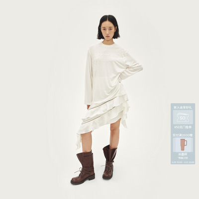 【柏欣妤同款】AVVENN设计师款垂坠感拼接假两件连衣裙AL91101744