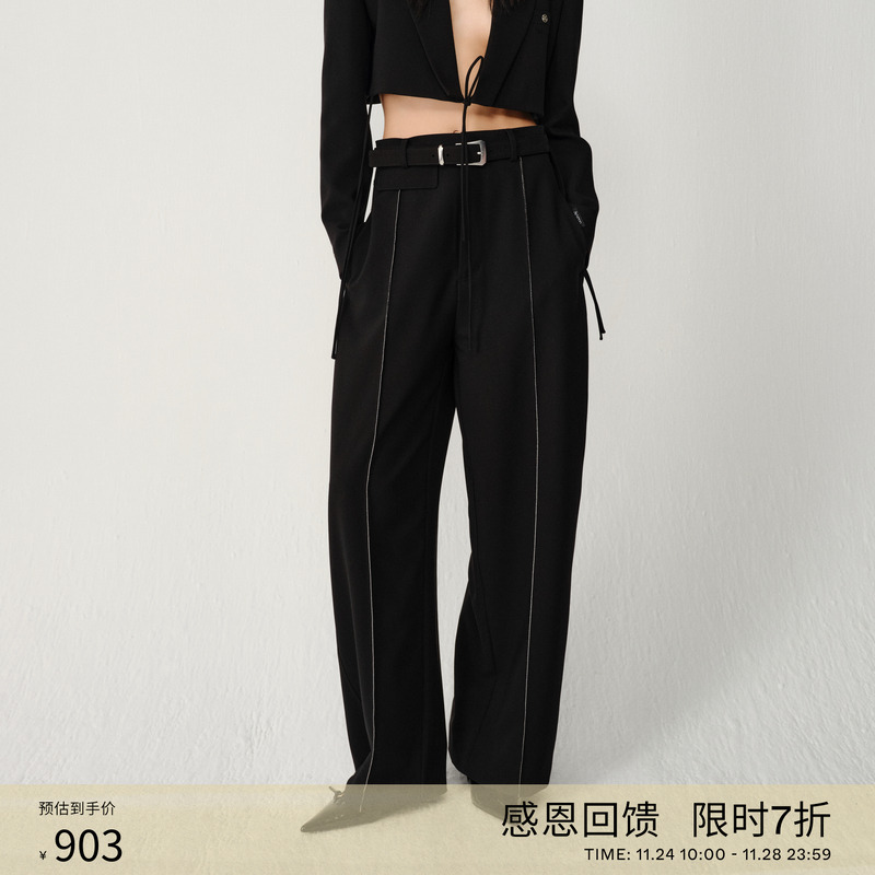 [限时折扣]AVVENN黑色显瘦时髦百搭高级感西装长裤AM11301605