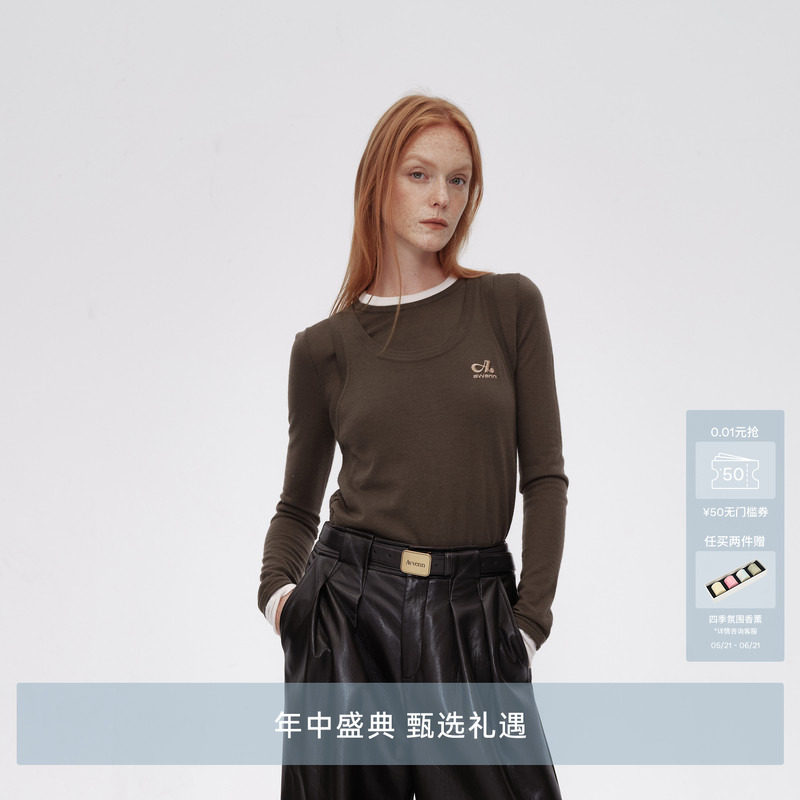 AVVENN撞色内搭假三件绵羊毛毛衫AM90601626