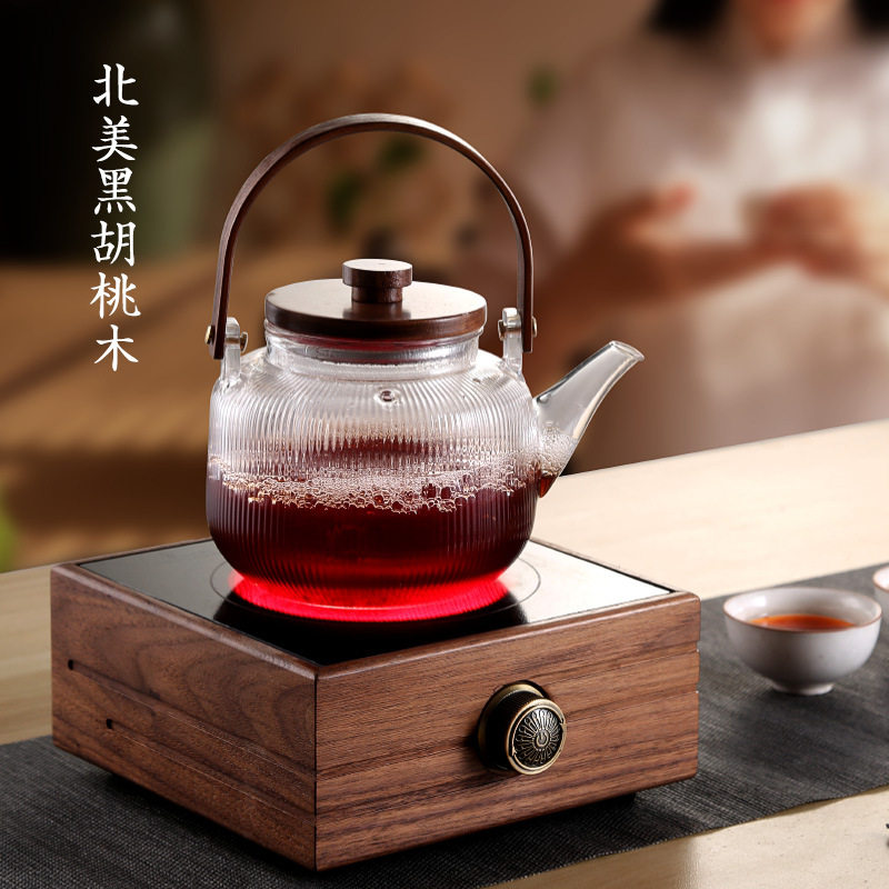 迷你璃煮茶器具电热炉北美黑胡桃木小电陶炉中式围炉煮茶小茶炉