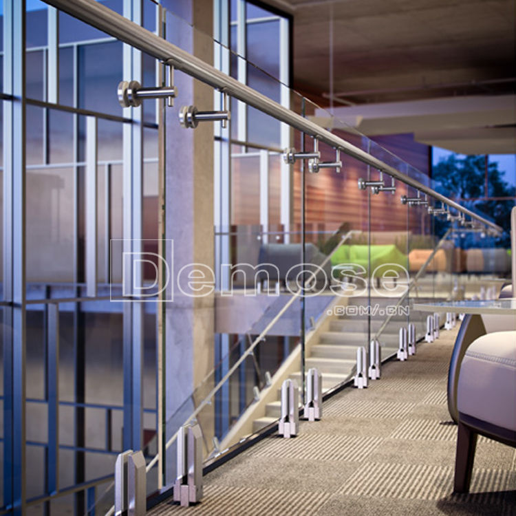 休闲双层别墅 阳台护栏厂家 无框玻璃栏杆带不锈钢扶手