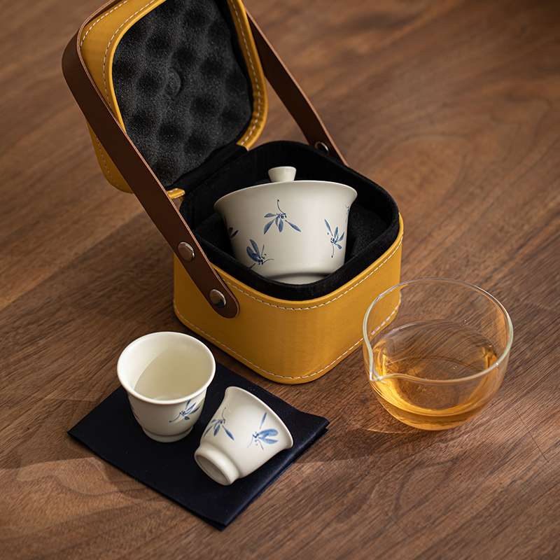 ?T9J5旅行茶具套装陶瓷快客杯户外便携包盖碗送老师长辈伴