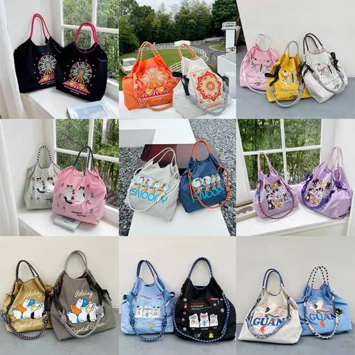 2024年冬日本ball chain刺绣环保袋购物袋尼龙手提单肩斜挎包女