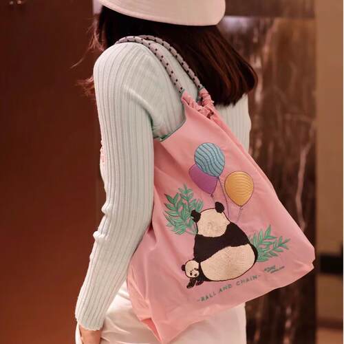 高圆圆同款刺绣ball chain包环保袋斜挎尼龙女大容量手提包购物袋