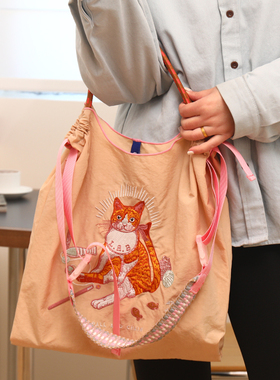 刺绣环保ballchain包尼龙单肩斜挎购物袋手提大容量旅行收纳通勤