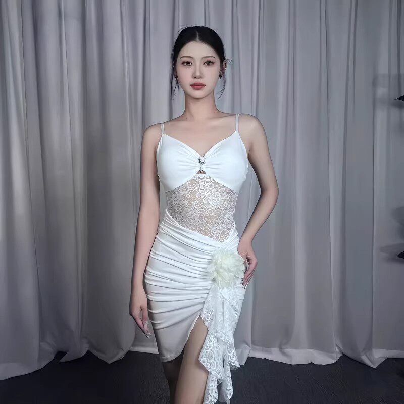 拉丁舞女成人吊带蕾丝包臀连衣裙