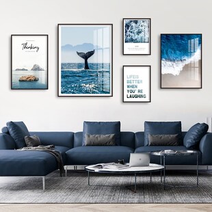 壁画客厅装饰画沙发组合挂画现代简约H大海风景创意背景墙北欧定