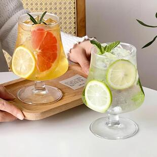 网红ins高脚玻璃杯水果茶杯家用果E汁气泡水杯白兰地杯冷饮料杯子