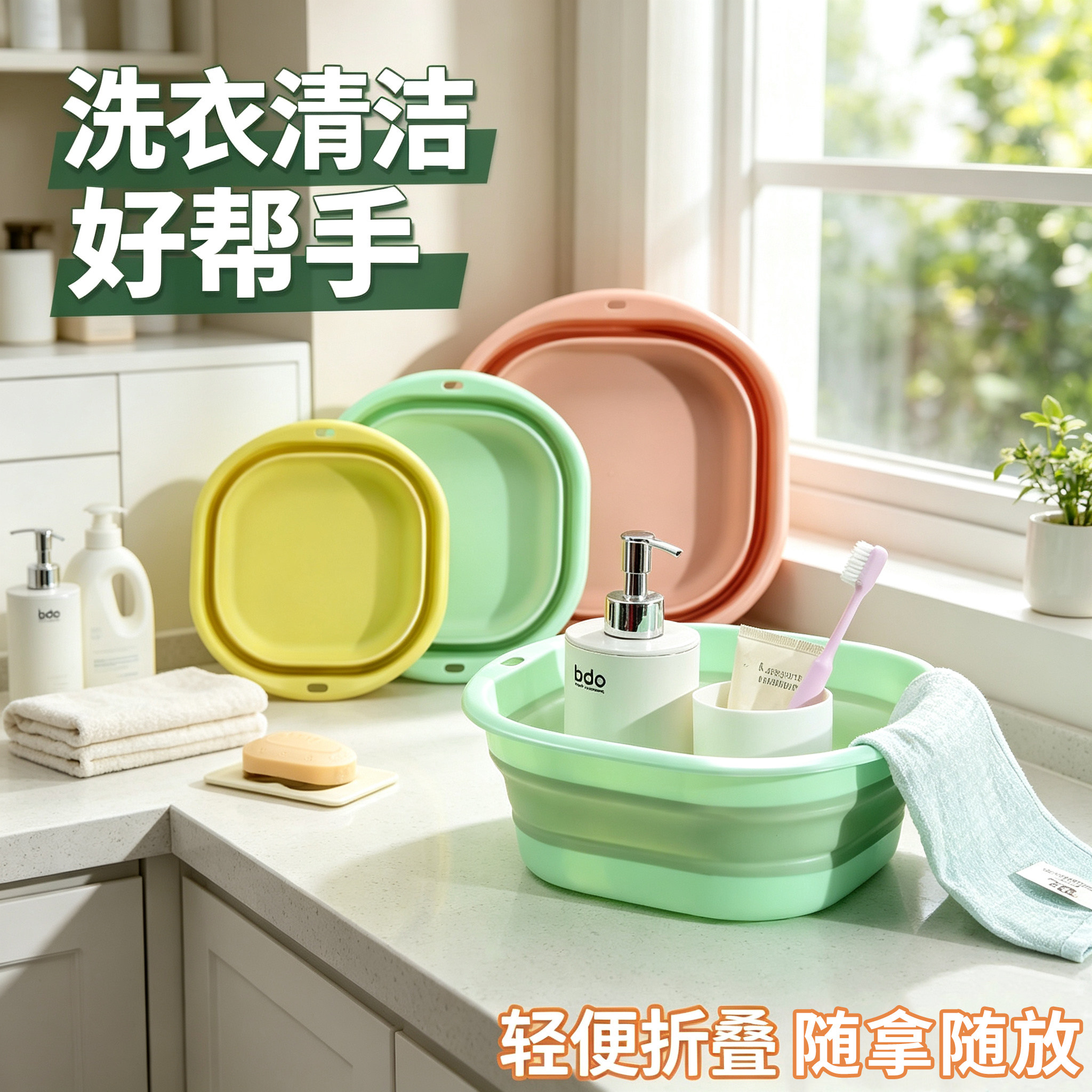 可折叠洗脸盆宿舍家用学生洗衣服洗脚盆便携式旅行大中小号塑料盆