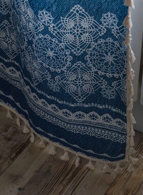 客厅简约棉麻帘北欧卧室厨房现代地毯ins床边毯U窗帘成品流苏飘窗