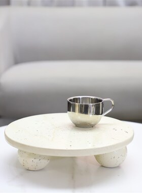 欧式轻奢几何仿洞石树q脂圆形香燕装饰托盘玄关客厅酒店家居装饰