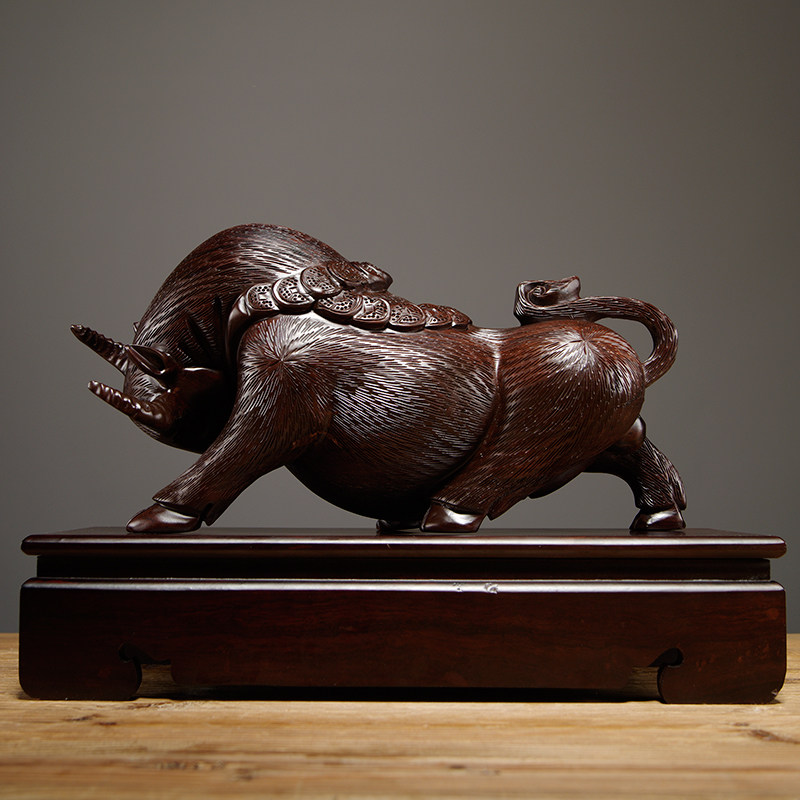 黑檀木雕牛气冲天摆件金钱牛家居客厅电视柜摆设办U公室装饰工艺,家居饰品,木雕,淘宝优惠券,粉丝福利购,淘宝优惠卷