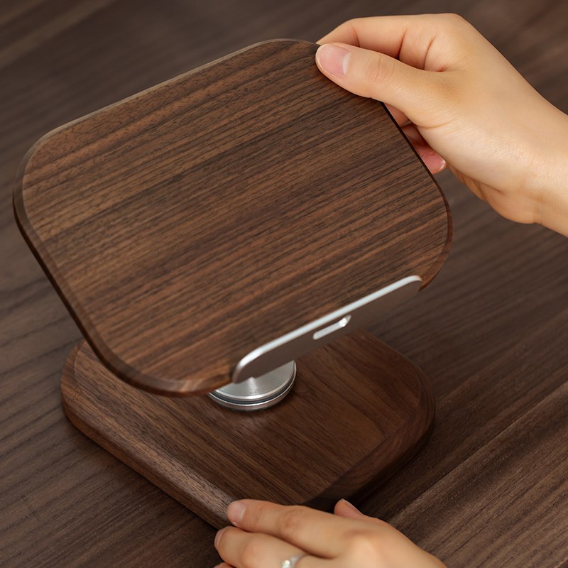 黑胡桃实木质手机桌面支架适用ipad平板可M升降调节懒人家用支撑