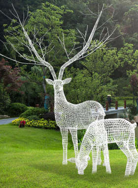 不锈钢镂空梅花i鹿雕塑户外园林售楼处草坪景观铁艺动物摆件装饰