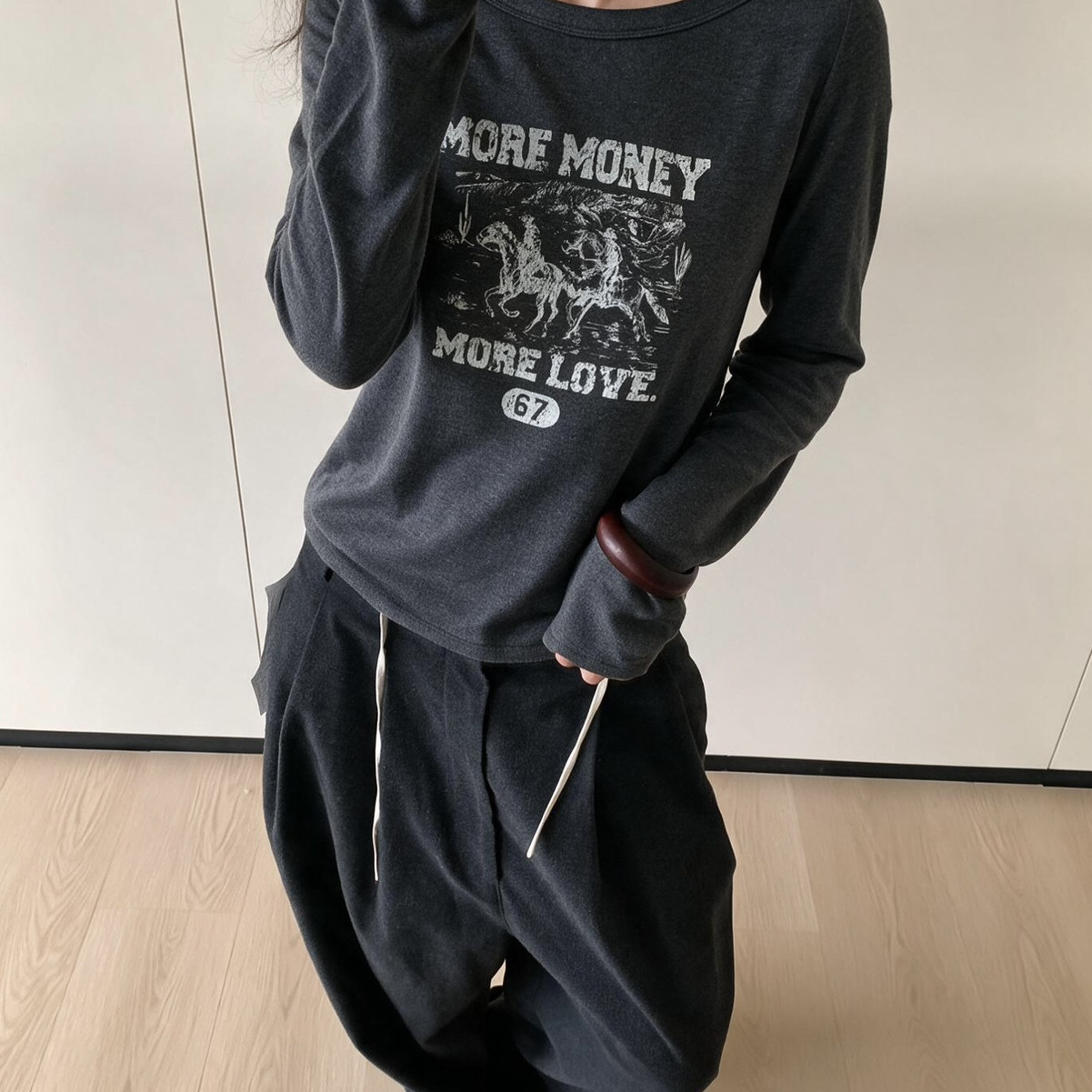 meet up studio-印花船领设计显直角肩高弹面料长袖T长袖T恤7253图片