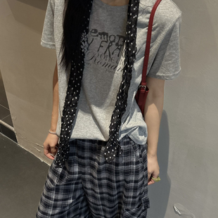 meet up studio-花配波点丝巾磨毛面料短袖T短袖T恤(配丝巾)51506