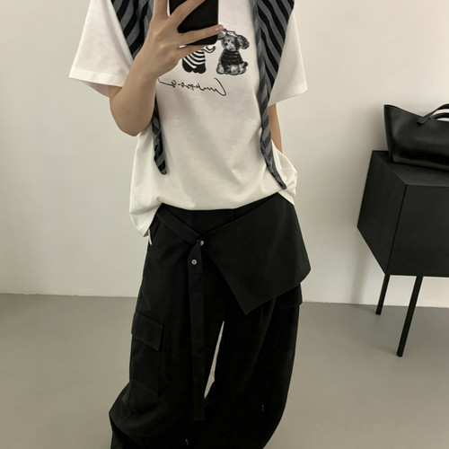 meet up studio-绣工艺配条纹披肩磨毛短袖T短袖T恤(配披肩)51336